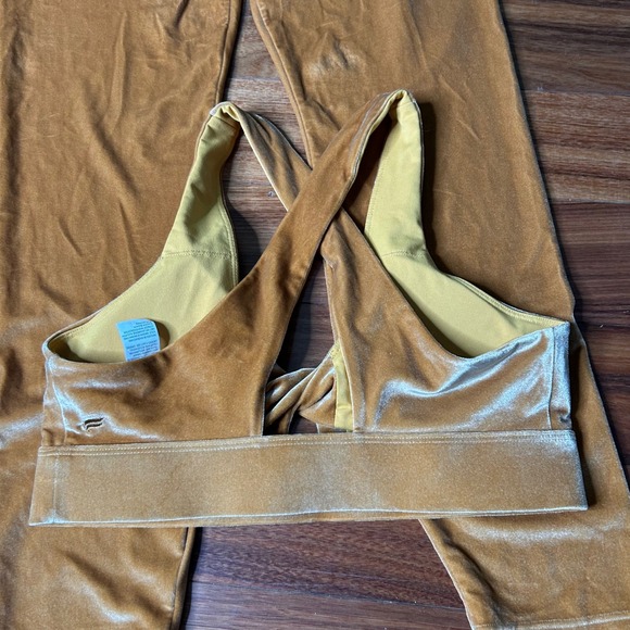 Fabletics Velour Outfit Set Top and Leggings Criss Cross Back Gold Athleisure - Picture 5 of 10